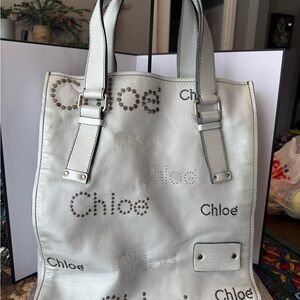 Chloe silver  Leather Tote with Studded Logo
